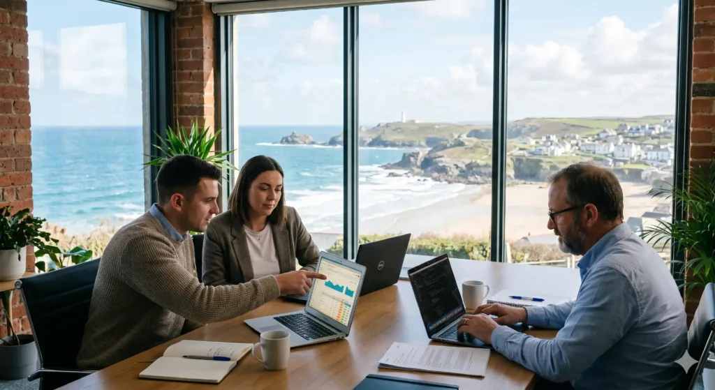 Cornish SEO team with beach behind